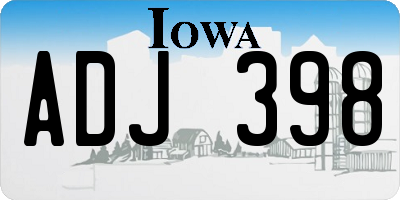 IA license plate ADJ398
