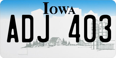 IA license plate ADJ403