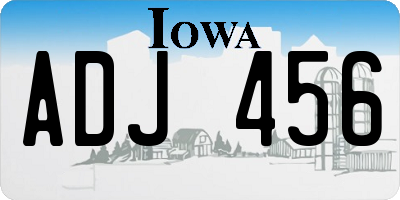 IA license plate ADJ456