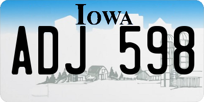 IA license plate ADJ598
