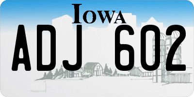 IA license plate ADJ602