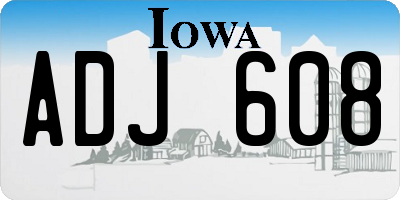 IA license plate ADJ608
