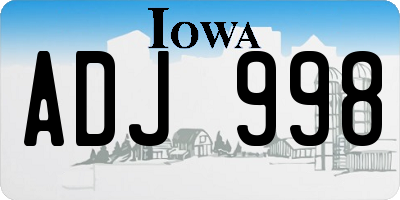 IA license plate ADJ998