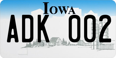 IA license plate ADK002