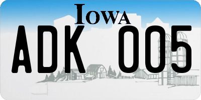 IA license plate ADK005