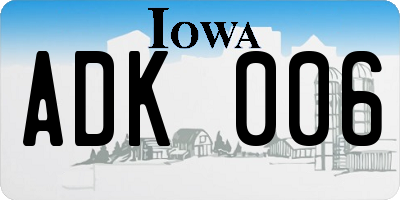 IA license plate ADK006