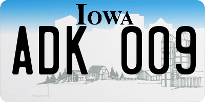 IA license plate ADK009
