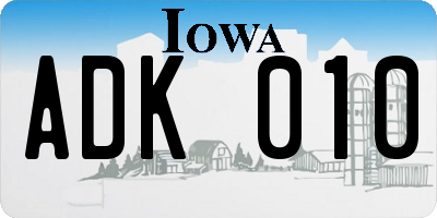 IA license plate ADK010