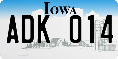 IA license plate ADK014