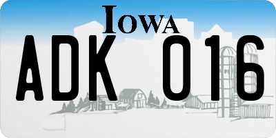 IA license plate ADK016