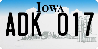 IA license plate ADK017