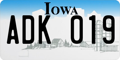 IA license plate ADK019