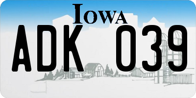 IA license plate ADK039