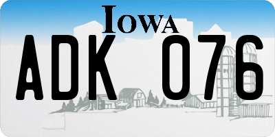 IA license plate ADK076