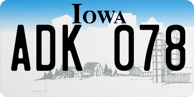 IA license plate ADK078