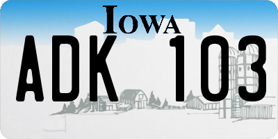 IA license plate ADK103