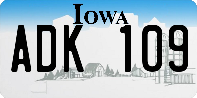 IA license plate ADK109