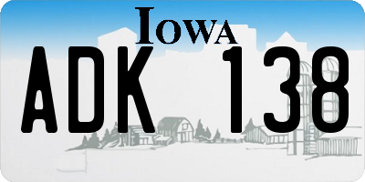 IA license plate ADK138