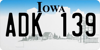 IA license plate ADK139