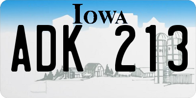 IA license plate ADK213
