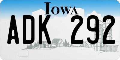 IA license plate ADK292