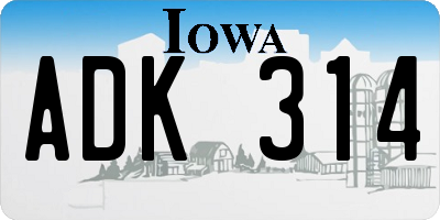 IA license plate ADK314