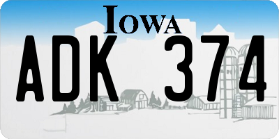 IA license plate ADK374