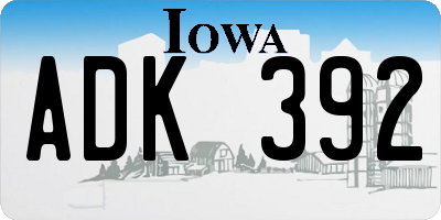 IA license plate ADK392