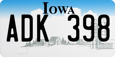 IA license plate ADK398