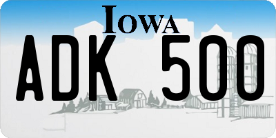 IA license plate ADK500