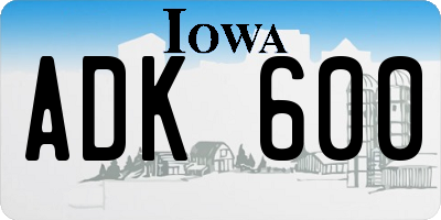 IA license plate ADK600