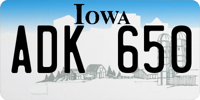 IA license plate ADK650