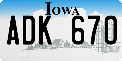 IA license plate ADK670