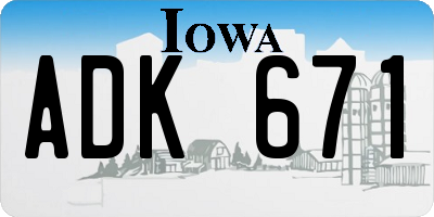 IA license plate ADK671