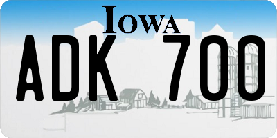 IA license plate ADK700