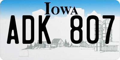 IA license plate ADK807