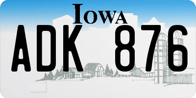 IA license plate ADK876