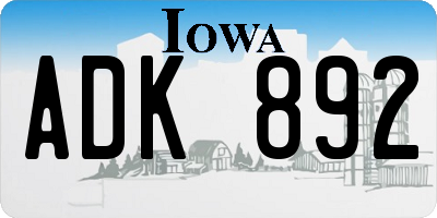 IA license plate ADK892