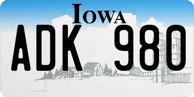 IA license plate ADK980