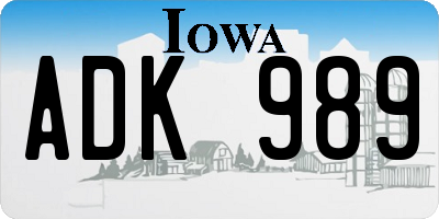 IA license plate ADK989