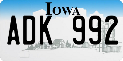 IA license plate ADK992