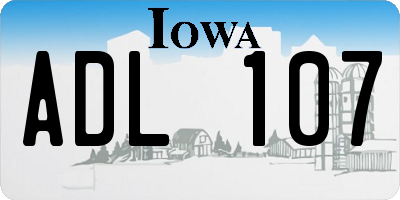 IA license plate ADL107