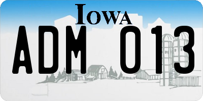 IA license plate ADM013