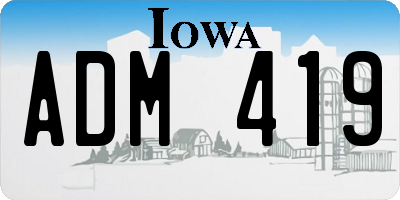 IA license plate ADM419