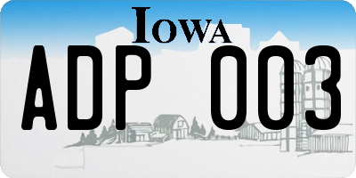 IA license plate ADP003