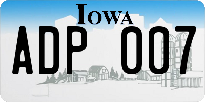 IA license plate ADP007