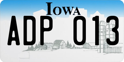 IA license plate ADP013