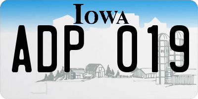 IA license plate ADP019