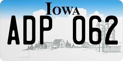 IA license plate ADP062