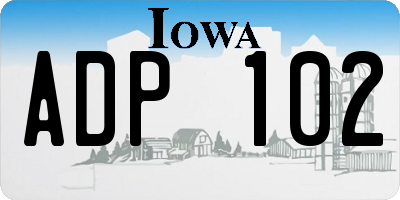 IA license plate ADP102